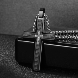 Black & Blue Carbon Fiber Cross Pendant – Included Gift Box