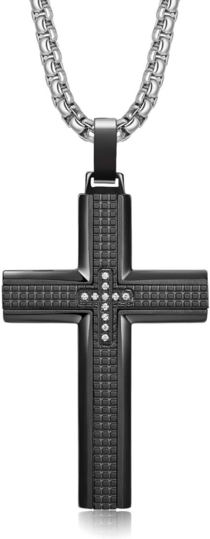 Black & Blue Carbon Fiber Cross Pendant – Included Gift Box