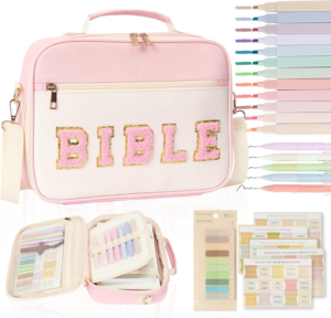 Bible Cover Case + Bible Study Supplies for Women (Pink)